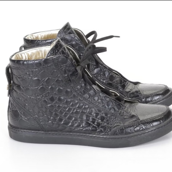 DSQUARED2 Black Croc-Embossed High-Top Sneakers. Italian leather. EU 38 - Picture 3 of 8